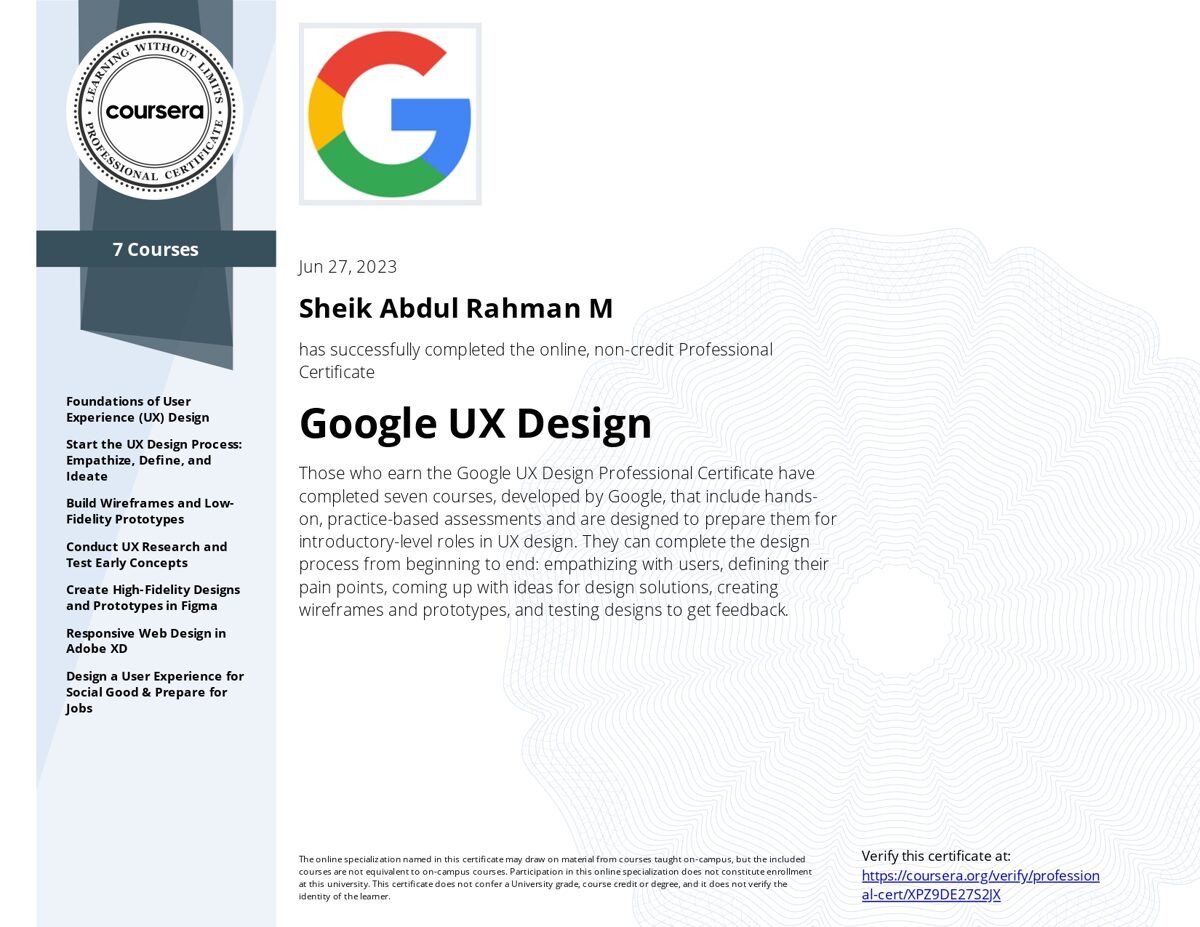 Google UX professional Certificates
